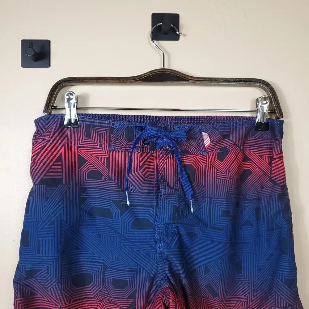 Adidas Swim Trunks Red Blue Adidas Spell Out Geometric Drawstring Cargo Men S - Picture 2 of 10